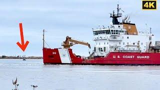 ️Ship Smashes Ice Near Fearless Fishermen (Duluth)