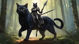 A warrior cat riding a black tiger. Cat ai