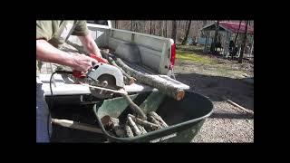 Cutting firewood with a circular saw