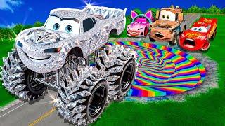 Rainbow Pit Transform In Big & Small:McQueen Diamond & Mater vs  Pixar Cars! Beam.NG Drive!