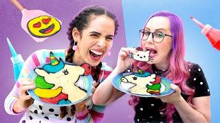 FAZENDO DESENHOS COM PANQUECA  Paula Stephania X Dany Martines  Unicornio, Hello Kitty, Emoji