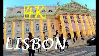 4K Lisbon evening walk tour : Luis de Camões square - Chiado - Restauradores