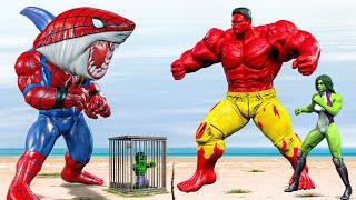 Shark-Spider vs Red Hulk & She-Hulk!  Epic Battle to Save Baby Hulk | Pow Funny