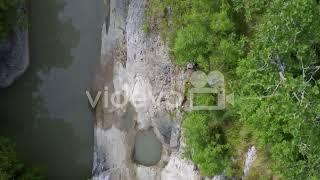 Aerial overhead view of the watermill of Kotli and the Mirna river