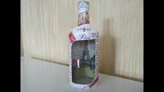 Декор бутылки.Обратный декупаж.The decoration of the bottle.Reverse decoupage.