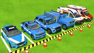 TRANSPORTING ALL BLUE POLICE CARS & AMBULANCE EMERGENCY WITH MAN TRUCKS | Farming Simulator 22