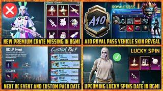  Premium Crate MISSING in BGMI | Next UC event | A10 Royal pass VEHICLE Skin | LUCKY SPIN DATE