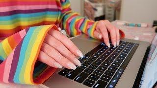 ASMR Typing Up Notes On Keyboard With Acrylic Nails | Minimal Whispering And Page Turning ASMR