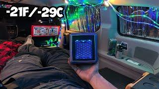 Car Camping in -21 degrees with Small Heater  Extreme Cold Winter Van Camping / Van Life