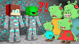 JJ and Mikey HIDE From Peppa Pig Zombie family in Minecraft Challenge - Maizen