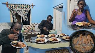 Cooking Sunday dinner at my new home | Stew beef | Fry Fish | rice and Peas | indoor cooking