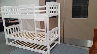 Miki White Single Bunk Bed, Solid Hardwood - Furniture Place NZ