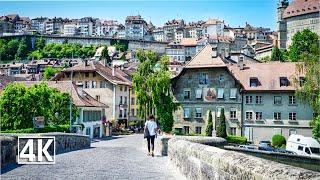 Switzerland 4K Fribourg, drink a cup of coffee in a leisurely fashion