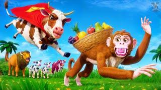 Crazy Monkey Fruits Heist vs Cow: Super Cow Saves the Day in an Epic Animal Adventure!