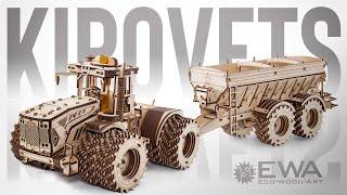 Built a Huge Wood Working Tractor with a Trailer. Kirovets K-7M EWA Mechanical Wooden 3D Puzzle.