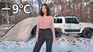 Cozy winter car camping in the frozen snow️｜Camp ASMR