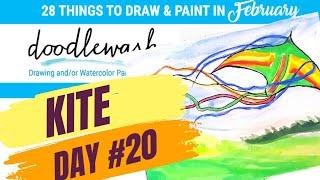 28 Things To Draw and Paint Day #20 #Kite #watercolor #doodlewash #artoftheday #chinesekite #chinese