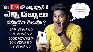 How Much Youtube Pays For 1000 Views in Telugu | How Much Money Youtube Paid Me For 1 Million Views