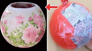 How to make flower pot with balloon and plaster | Pot decoration