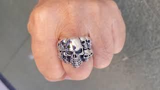 PHANTOM 925 STERLING SILVER BIKER SKULL RING ~NEW