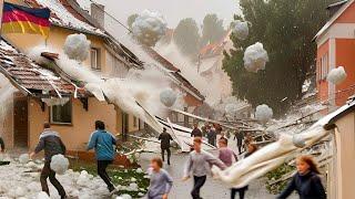 Leipzig, Germany is in chaos! Storm and 3 inch hail destroyed houses and vehicles