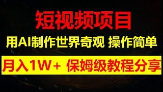 利用AI制作世界奇观短视频项目，新手也能月入上万，保姆级教程分享