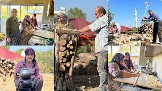 Odunlarımızı kesiyoruz Ramazan abi ile öğlen yemeği bahçede etli ekmek