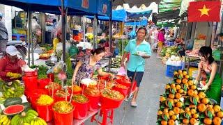 Best Morning Street Food Market in Vietnam-Meat, fish, fruit, Dried Seafood, & More - Great enjoy