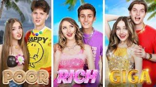 Rich vs Poor vs Giga Rich Couple! 24 Hours Survival Games on a Deserted Island