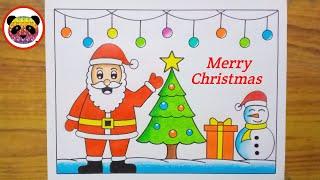 Merry Christmas Drawing / Santa Claus Drawing Step By Step / Christmas Tree Drawing / Christmas Draw