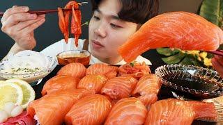 ENG SUB) MUKBANG ASMR  Giant Salmon Sushi EATING SOUND!!