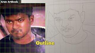 Vijay Drawing Easy / Gilli Movie Vijay Thalapathy Drawing Outline Easy Method / Arun ArtBook