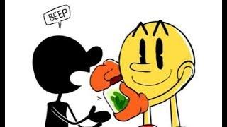 Mr. Game & Watch helps Pac-Man open a jar.