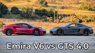 2022 Porsche 718 Cayman GTS 4.0 vs 2024 Lotus Emira V6 - Head to Head Review!