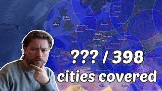 10 minutes to cover every 1m+ world city