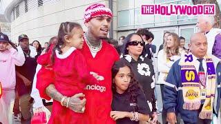 Chris Brown, Ammika Harris, Diamond Brown, & Nia Guzman Take Royalty & Lovely Brown To Lakers Game