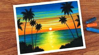 Oil Pastel Sunset Silhouette Painting for beginners | Oil Pastel Drawing