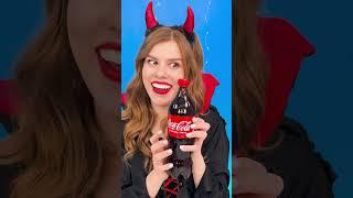 Angel vs Devil!  Got the giant cola with a trick! 