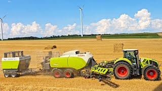 CLAAS 950 Axion Monster Zug presst Stroh mit Kammschwader R90 + Quadrant 5300 FC & QUADRO PAC V 2024