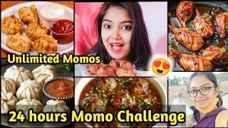 Eating Only Momos for 24 hours Challenge !!  Stay with Ishani ️