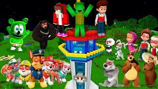 Gummy Bear.EXE , MASHA and The BEAR vs Paw Patrol House jj and mikey challenge in Minecraft - Maizen