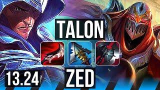 TALON vs ZED (MID) | 70% winrate, 8 solo kills, 13/4/9 | BR Master | 13.24