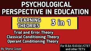 Psychological Perspective in Education Learning Theories| Thorndike skinner Pavlov Theories