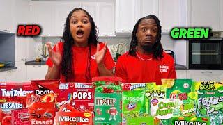 RED VS GREEN FOOD CHALLENGE, JELLY SQUEEZE, POP ROCKS, JUICY DROP POP CANDY MUKBANG