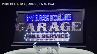 Muscle Garage Full Service Open 24 Hours Framed LED Sign | American Art Decor