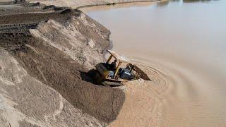 WOW Omg!! Filmed In Person So Wrong Bulldozer Lost Control Mechanic Fail Run Into Deep Water