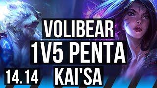 VOLIBEAR vs KAI'SA (MID) | 1v5 Penta, 10 solo kills, 15/2/1, Legendary | EUW Diamond | 14.14