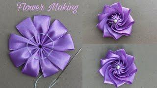 Super Easy Ribbon Flower Making - Hand Embroidery Tricks With Ribbons - Ribbon Work - Ribbon Flowers