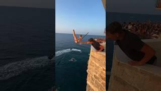 CLIFF DIVING OFF ITALIAN BALCONY  Who wants to see the results  #BraveGang #shorts