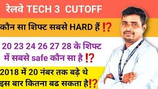 रेलवे TECH 3 Safe CUTOFF  सबसे HARD SHIFT कौन सा है ⁉️ 2018 में 20 नंबर तक बढ़ा था इस बार कितना ⁉️